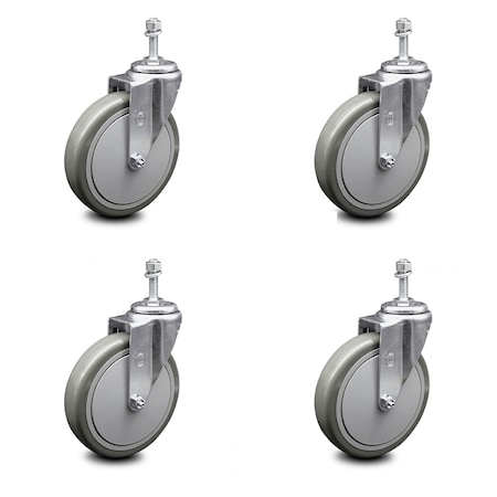 Service Caster 6 Inch Gray Polyurethane Wheel Swivel 10mm Threaded Stem Caster Set SCC SCC-TS20S614-PPUB-M1015-4